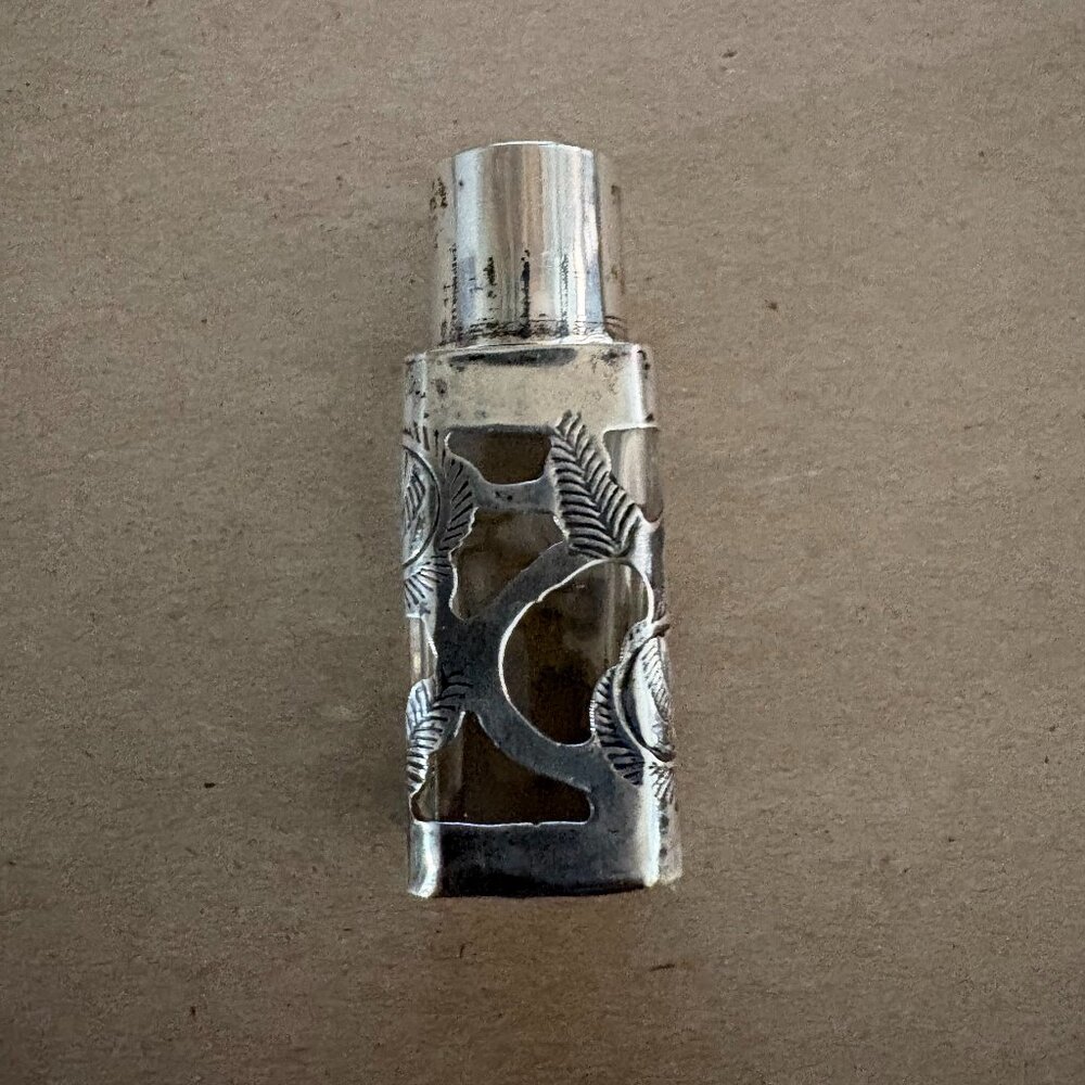 50s vintage Mexican rose wrapped sterling square glass perfume bottle